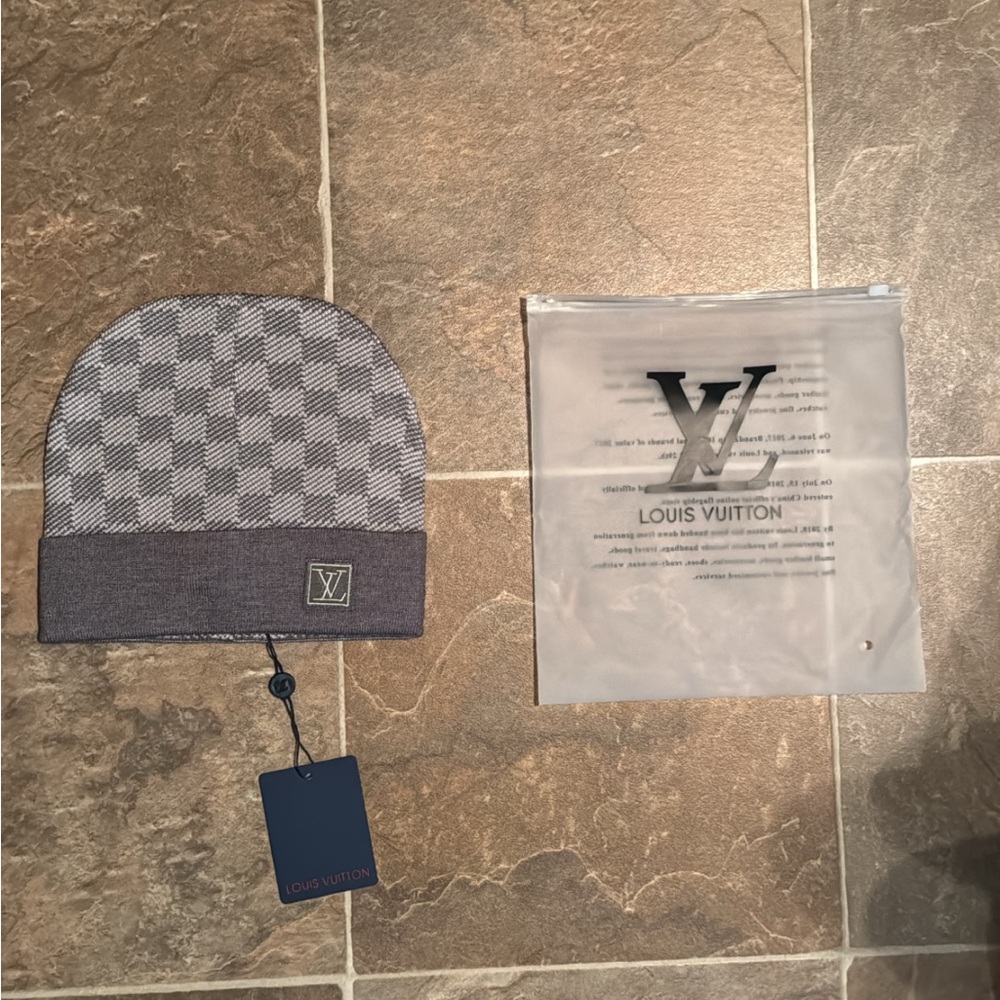 Louis Vuitton light Gray Checkered Beanie